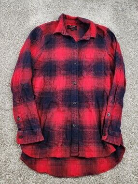 Madewell Classic Ex-Boyfriend Shirt Red Navy Flannel Top Size Small